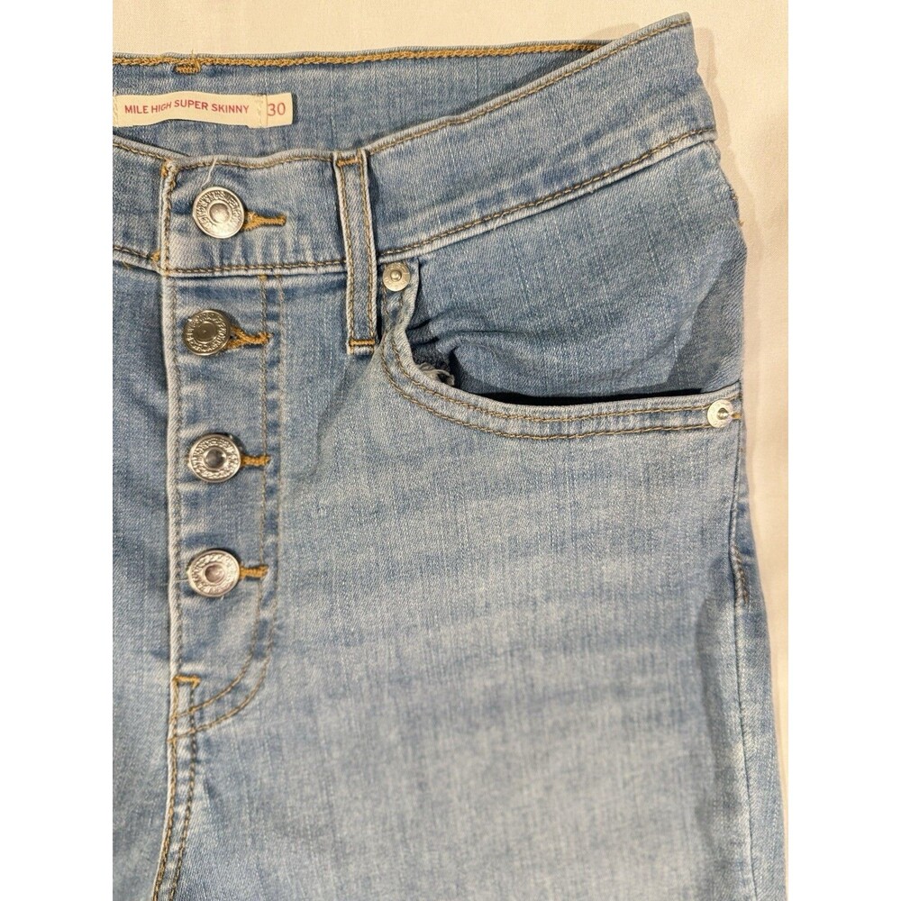 Levi's Y2K Vintage Mile High Skinny Jeans Light Blue Womens 30 Button Front EUC - Picture 5 of 16